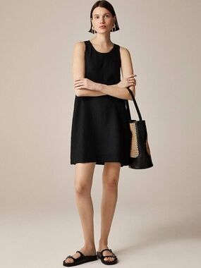 J.Crew Maxine Button-Back Shift Dress Linen Black Medium